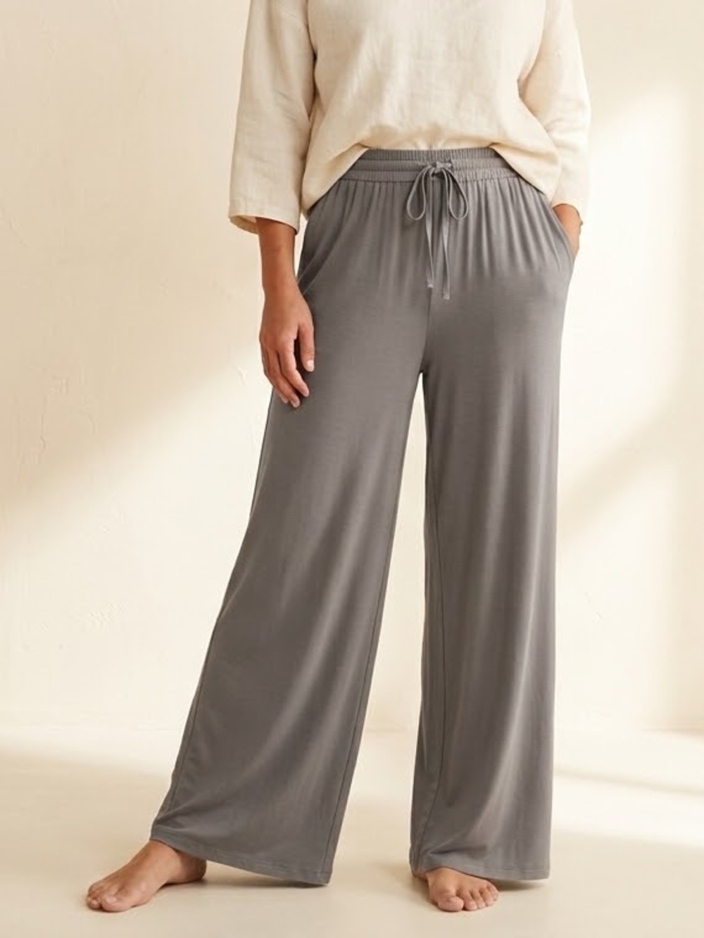 Kate Quinn Bamboo Wide Leg Lounge Pant Gray High Rise Size Large